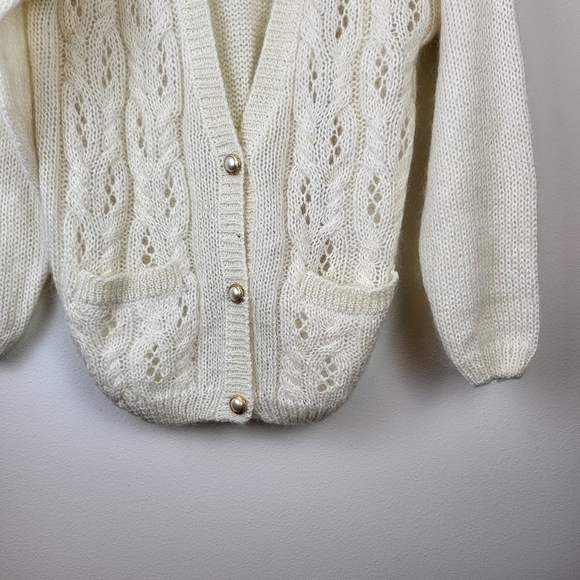 Crystal Sportswear Mohair blend Cardigan Sweater Large Cream Fall Preppy Winter - Picture 2 of 7